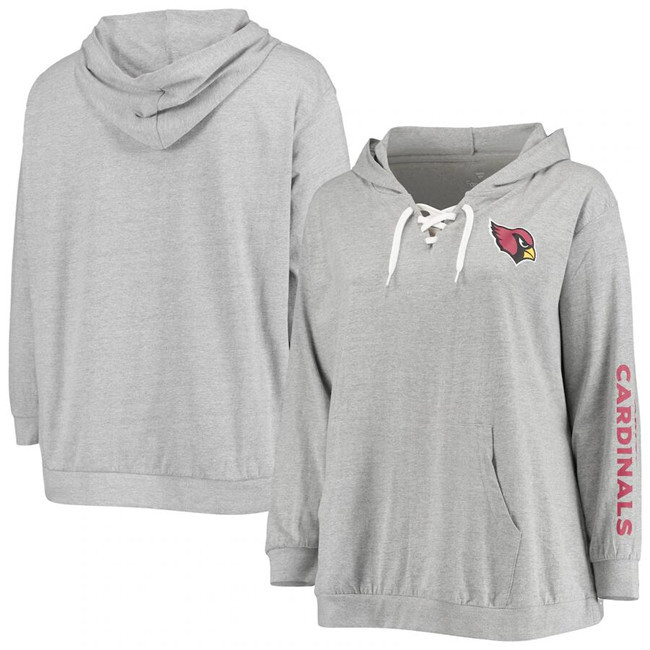 Women's Arizona Cardinals Heathered Gray Plus Size Lace-Up Pullover Hoodie